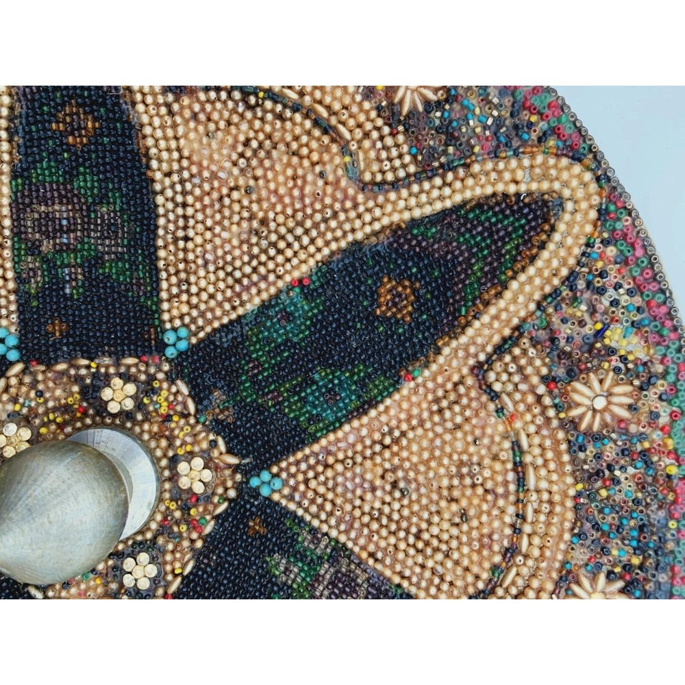 Vintage Beaded Tramp Art Bowl – Jeweled Mosaic, Spindle Handle, 1920s-1950s - Picture 3 of 16